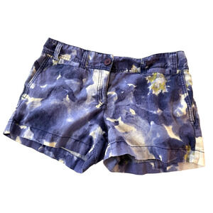 LOFT Womens Sz 2 Linen Cotton Floral Watercolor Print Shorts Purple Yellow White